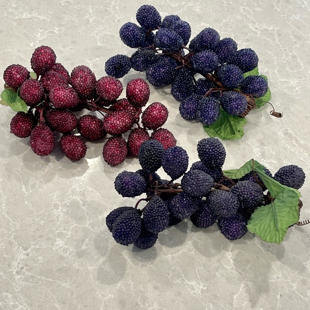 Lot of 3 - Vintage Beaded Grape Clusters. Artificial Fruit Decor.